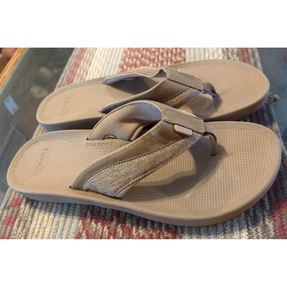 Sanuk Mens Cloth Fabric Beige Size 12 Pre-owned Flip Flops Excellent Condition!